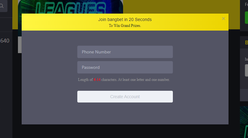 Bangbet Casino Registration