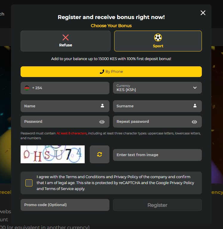 Betwinner Kenya Registration Process