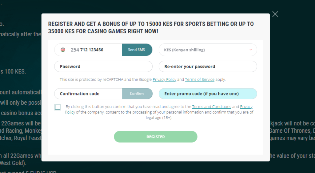 22bet Registration Process