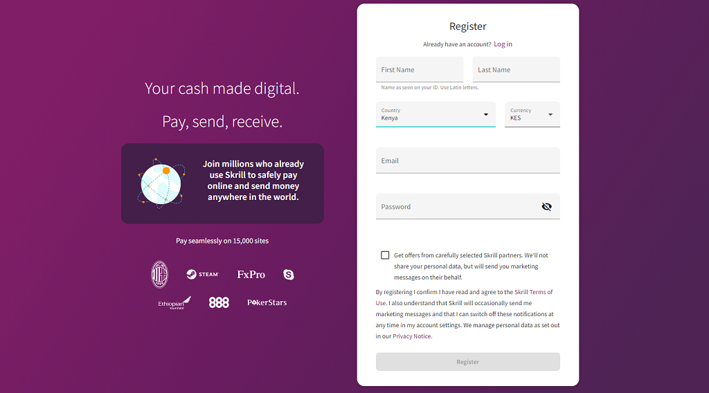 Creating a Skrill account